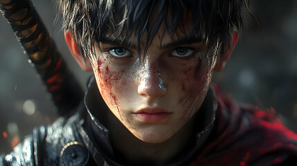 Digital Illustration of a Young Man with Scars on his Face