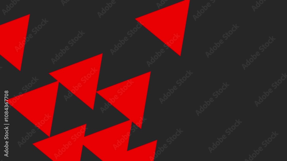 Poster red triangles dynamically appearing and disappearing on a black background.