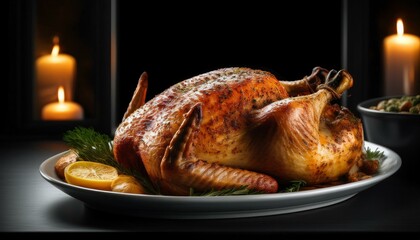 Fototapeta premium Roasted hindi for Christmas, plate and background