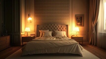 Cozy Bedroom with Soft Fabric and Accentuated Wall