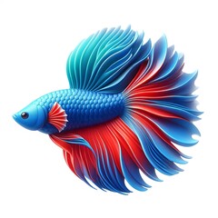 Fototapeta premium 3D Render Betta Fish, Vibrant Blue and Red with Flowing Fins, Side View on White Background