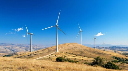 Wind Turbines on a Hill Generating Clean Renewable Energy