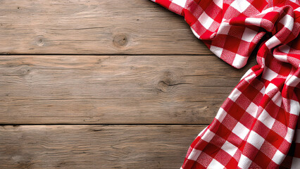 Fototapeta premium Checkered tablecloth on wooden table