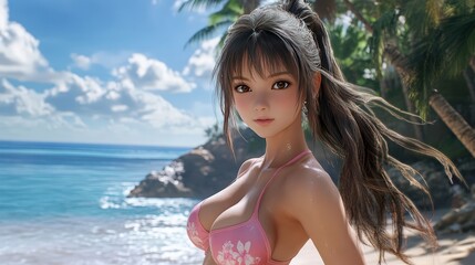 Obraz premium Cartoon girl in a bikini.