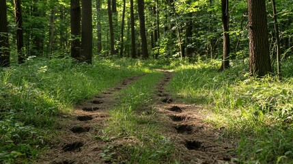Fototapeta premium Animal Tracks in Lush Forest Scene