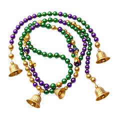 Mardi gras beads and bells new orleans decorative accessories festive atmosphere close-up celebration theme  Laissez Les Bon Temps Rouler	
