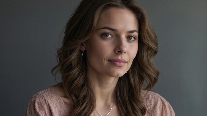 Fototapeta premium Elegant woman with natural beauty wearing light pink dress and silver necklace