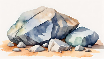 Watercolor Stone painting illustration on a white background.
