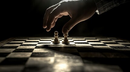 Obraz premium Hand Reaching to Move Piece on Chessboard