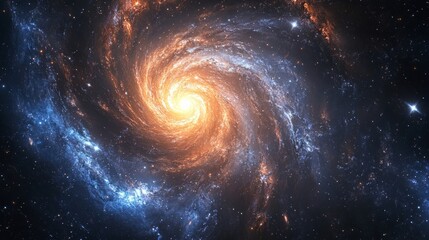 Obraz premium A view from space to a spiral galaxy and stars. Universe filled with stars, nebula and galaxy