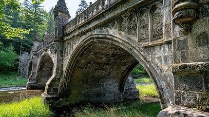 Obraz premium Historic Gothic Revival Stone Bridge with Carvings