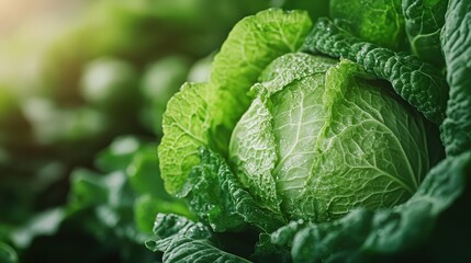 Close-up shot of cabbage leaves adorned with water droplets, highlighting freshness and purity, symbolizing hydration and nature's life-giving essence.