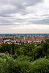 Obraz premium a beautiful, stunning unique panoramic view from the top of the Santuario della Madonna di Lourdes church at a steep hill in Verona, italy