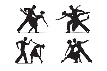 Beautiful couple dancing silhouette vector. Vector silhouettes of dancing people.