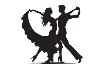 Beautiful couple dancing silhouette vector. Vector silhouettes of dancing people.