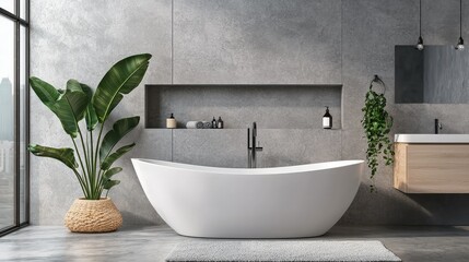 Fototapeta premium Modern Bathroom with Sleek Stone Countertops