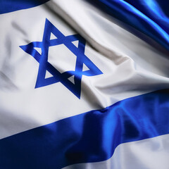 Israel flag waving in the wind on side position provides copy space for text isolated