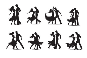 Beautiful couple dancing silhouette vector. Vector silhouettes of dancing people.