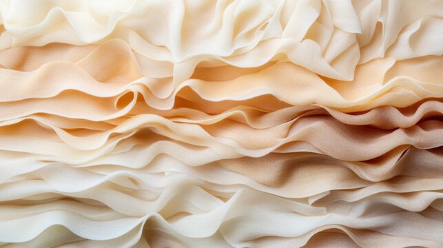 Wavy layers of fabric in a soft beige palette create an elegant, flowing pattern that captures the essence of texture and fluidity in a classic style.