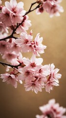 Obraz premium Delicate cherry blossom branches adorned with pink flowers in gentle spring sunlight