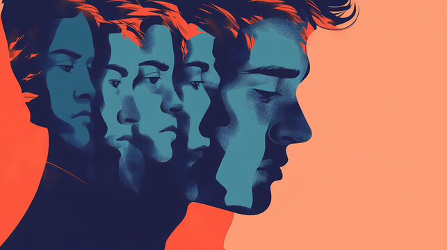 Depressed man faces of depression depressive states of mind melancholy mental disorders abnormal and clinical psychology psychopathology. Melancholy. Illustration