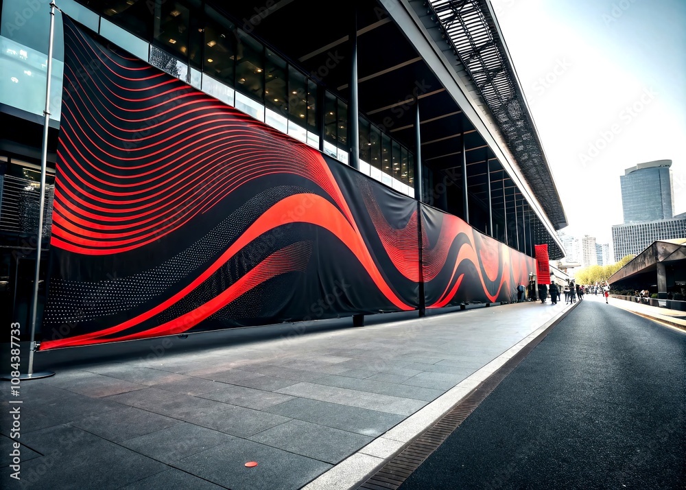Poster abstract black and red tech wavy banner design for modern web header background with a dynamic and f