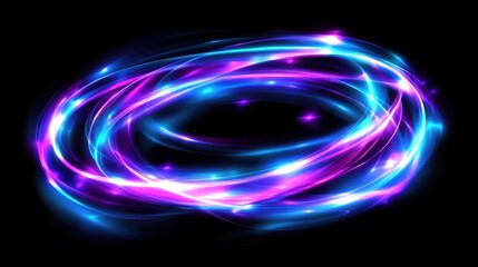 Colorful swirling light trails creating a vibrant abstract design against a dark background in a digital art composition