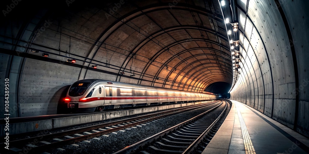 Poster abstract motion blur of high-speed train in a tunnel creating a dynamic architectural photography sc