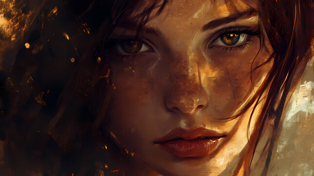 A close-up of a woman's face with a melancholic expression, captured in a textured, artistic style that evokes deep emotions. Melancholy. Illustration