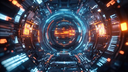 Fototapeta premium Cyberpunk Tunnel: A Futuristic Digital Corridor