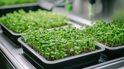 Close-up of seedlings in containers for sustainable gardening and growth concepts
