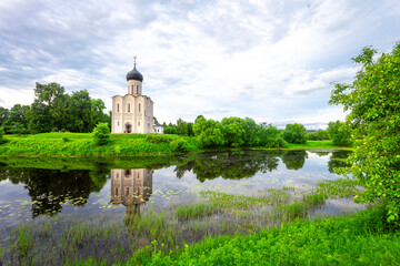 Church of Intercession upon Nerl River 12th century. (Bogolyubovo, Vladimir region, Golden Ring of Russia) A warm summer evening. historical and cultural heritage of Russia.