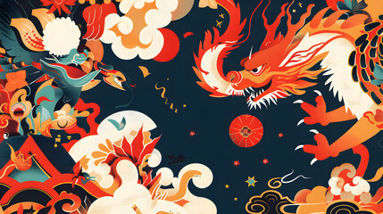 Chinese Zodiac Animal New Year flat illustration