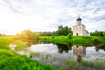 Church of Intercession upon Nerl River 12th century. (Bogolyubovo, Vladimir region, Golden Ring of Russia) A warm summer evening. historical and cultural heritage of Russia.