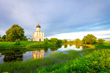 Church of Intercession upon Nerl River 12th century. (Bogolyubovo, Vladimir region, Golden Ring of Russia) A warm summer evening. historical and cultural heritage of Russia.