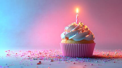 Colorful celebration birthday cake with colorful birthday candles and sparklers against a blue background