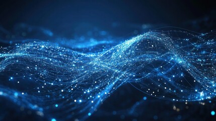 Obraz premium Abstract Blue Digital Wave: A mesmerizing visualization of data flow and connection, showcasing the beauty of technology's intricate networks.