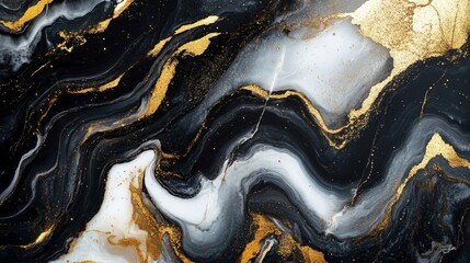 Obraz premium Luxurious white-golden marble stone background. Monocolor alcohol ink marbling raster background. Black and gold abstract fluid art. Decorative marble slab granite for ceramic wall tile and flooring