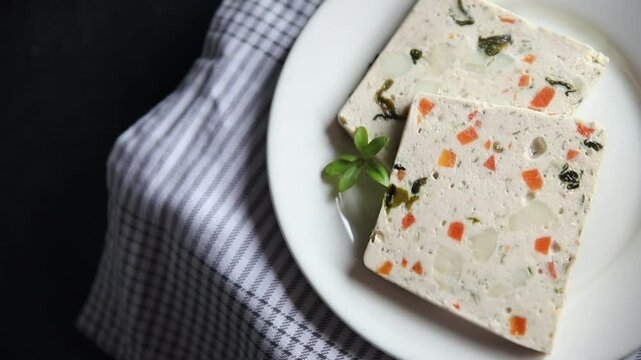 fish terrine and sea scallops san jacques seafood fresh tasty food dish delicious gourmet food background on the table rustic food top view copy space keto and paleo diet pescetarianism diet