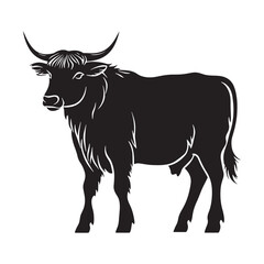 cow or bull silhouette vector illustration, black and white