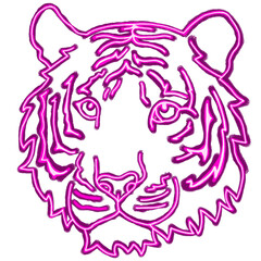 Line art of neon lights in the shape of a Tiger head