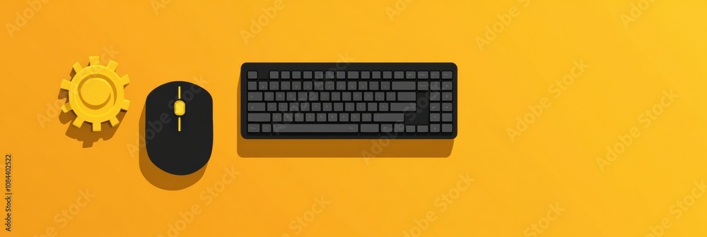 Poster A black keyboard and mouse sit alongside a yellow gear icon on a vivid yellow background, symbolizing tech tools for customization. Generative AI