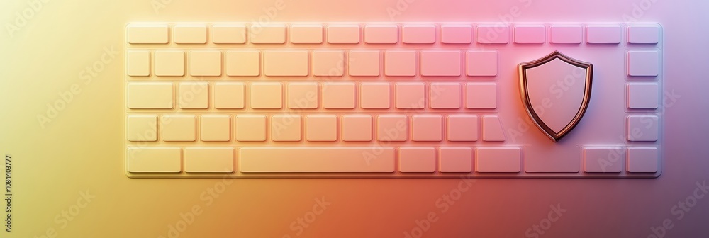 Fototapete This vibrant keyboard design showcases a shield icon, emphasizing the importance of cybersecurity in today's tech landscape. Generative AI