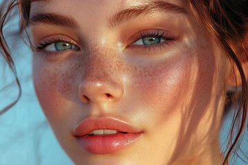 Beautiful flawless skin young woman, skincare routine.