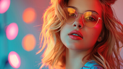 Fototapeta premium A young woman with blonde balayage hair, her confident pose and vibrant makeup showcasing her individuality