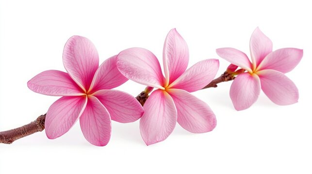 Pink Plumeria flowers (Frangipani), Fragrant pink flower blooming on branch, isolated on white background, with clipping path