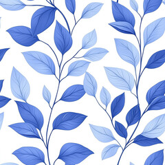 Fototapeta premium Elegant Blue Leaf Pattern on White Background for Modern Design, Textile, Wallpaper, and Home Decor Applications, Ideal for Nature-Inspired Projects or Brand Embellishments