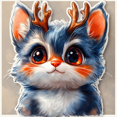 Obraz premium Whimsical animal sticker wearing an orange scarf, designed as a playful winter decoration.