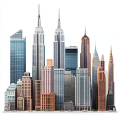 Fototapeta premium Stunning skyline with unique architectural designs on white background.