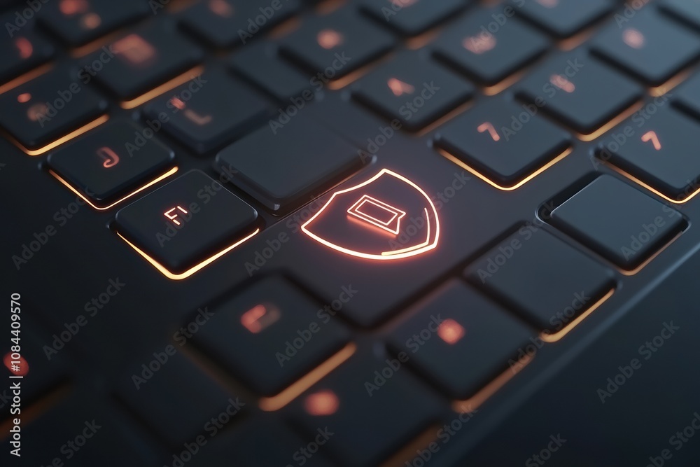 Aufkleber A keyboard focuses on a shield icon, emphasizing security and protection in digital communications and data management. Generative AI